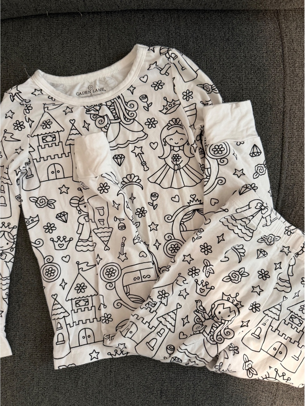 Caden Lane Princess Coloring Pajama Set 3T White Black Color Me Pajamas